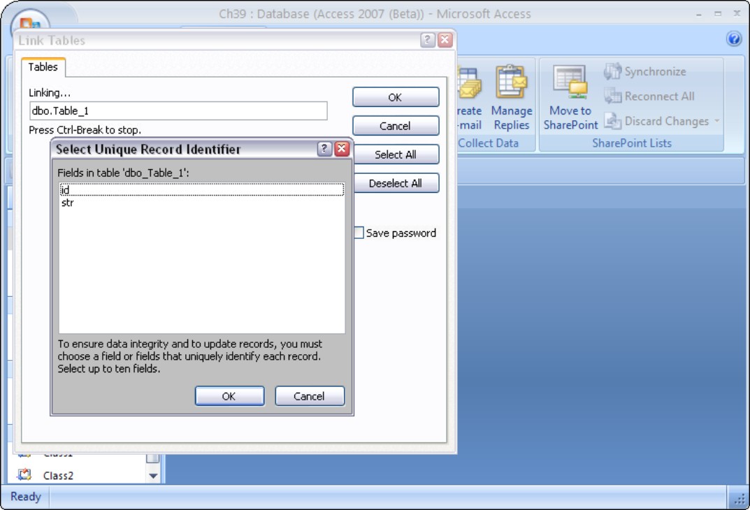 Selecting fields from a table, from a SQL Server database